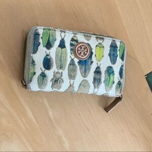 Tory Burch Beetle Pattern Wallet in Blue and Green